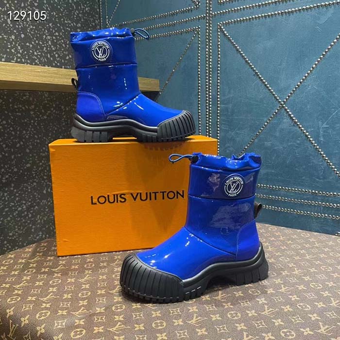 Louis Vuitton Unisex LV Ruby Flat Half Boot Electric Blue Vinyl Elastic Stopper Rubber