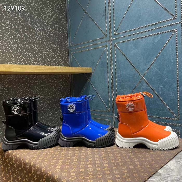 Louis Vuitton Unisex LV Ruby Flat Half Boot Electric Blue Vinyl Elastic Stopper Rubber