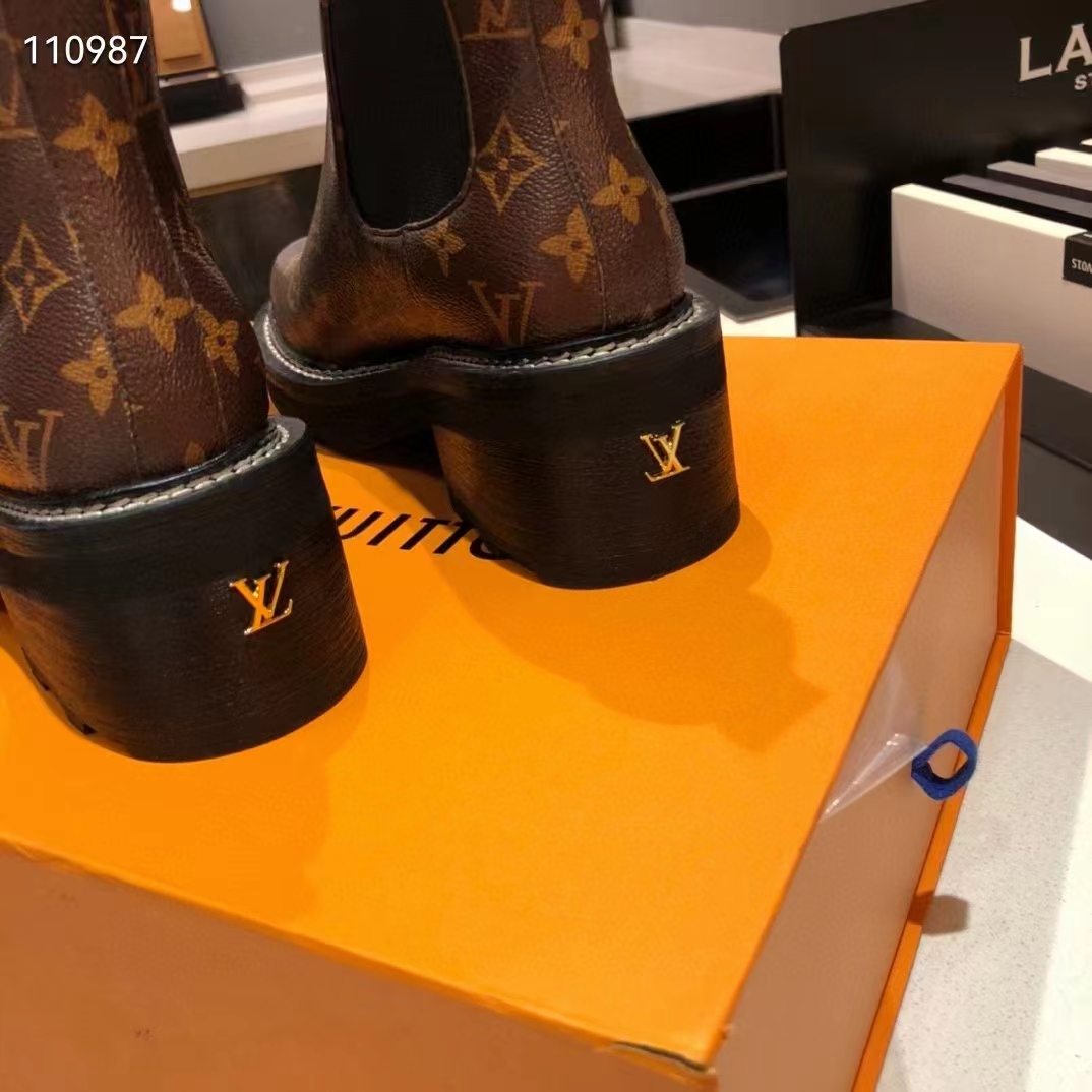 Louis Vuitton Women LV Ruby Flat Ankle Boot Cacao Brown Patent Monogram Canvas