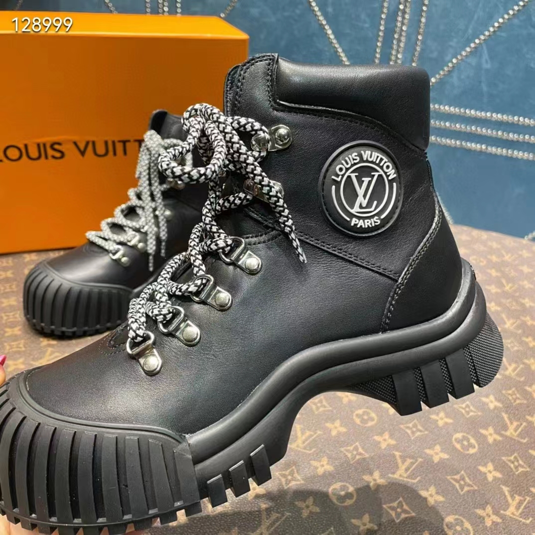 Louis Vuitton Women LV Ruby Flat Ranger Black Calf Leather Bicolor Laces Rubber