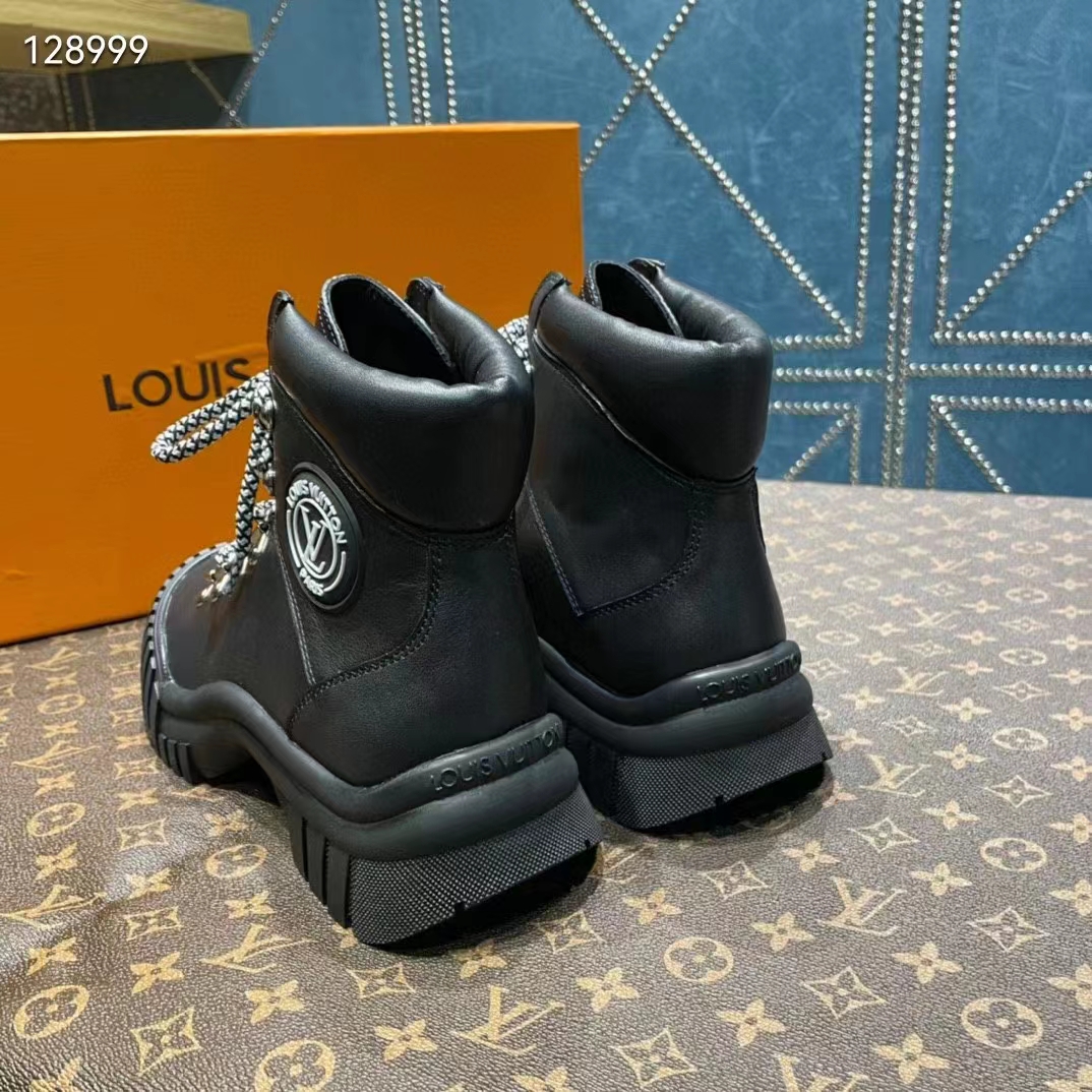 Louis Vuitton Women LV Ruby Flat Ranger Black Calf Leather Bicolor Laces Rubber