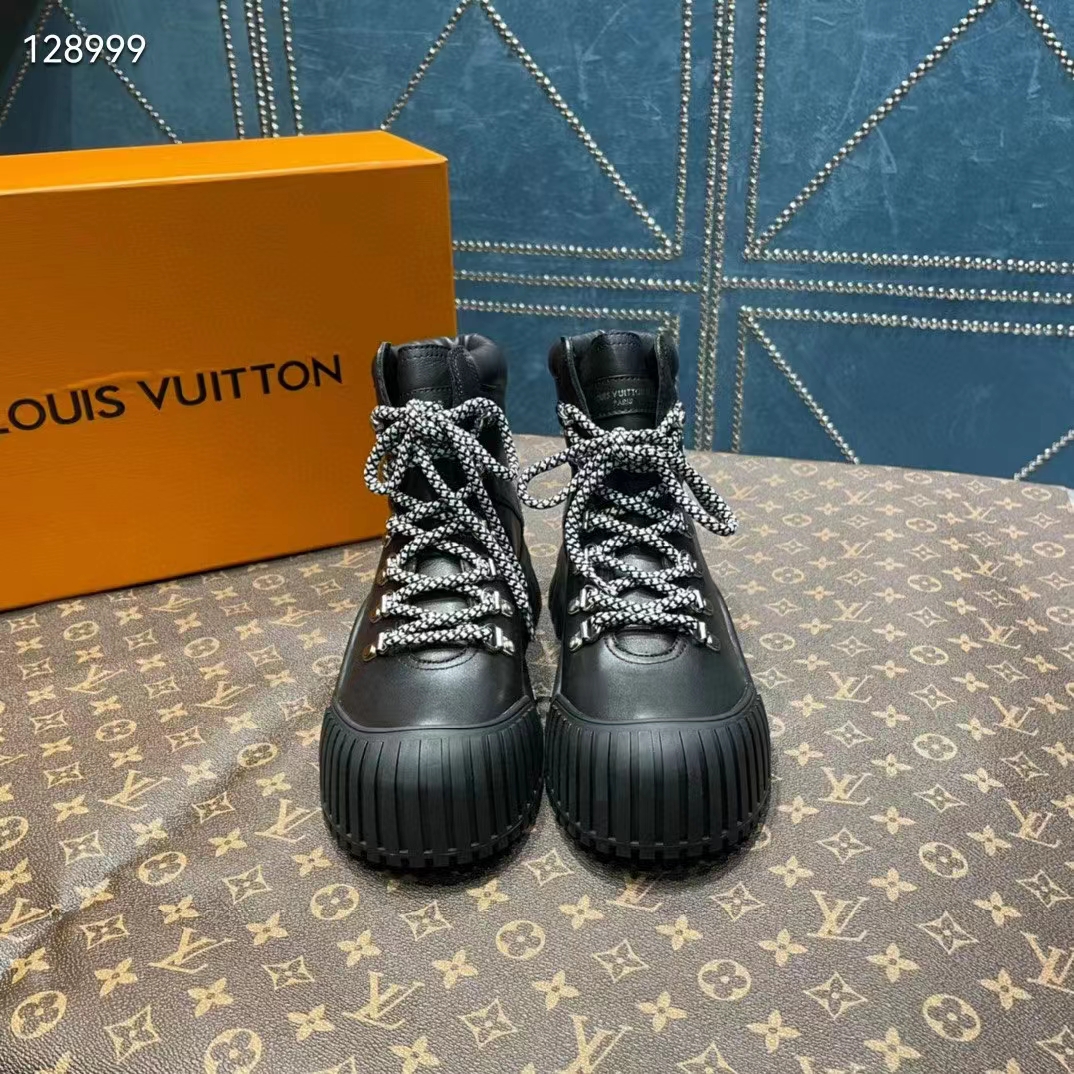 Louis Vuitton Women LV Ruby Flat Ranger Black Calf Leather Bicolor Laces Rubber