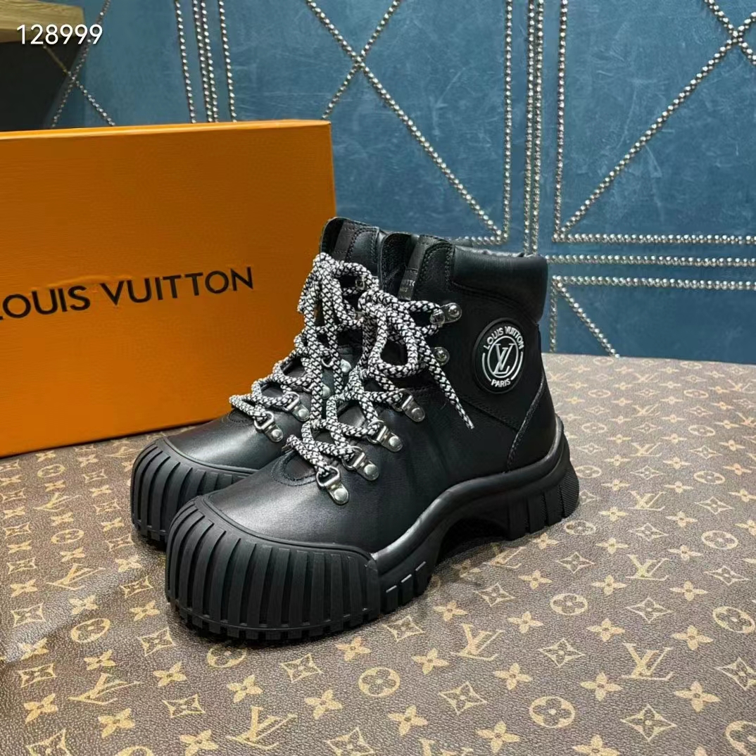 Louis Vuitton Women LV Ruby Flat Ranger Black Calf Leather Bicolor Laces Rubber