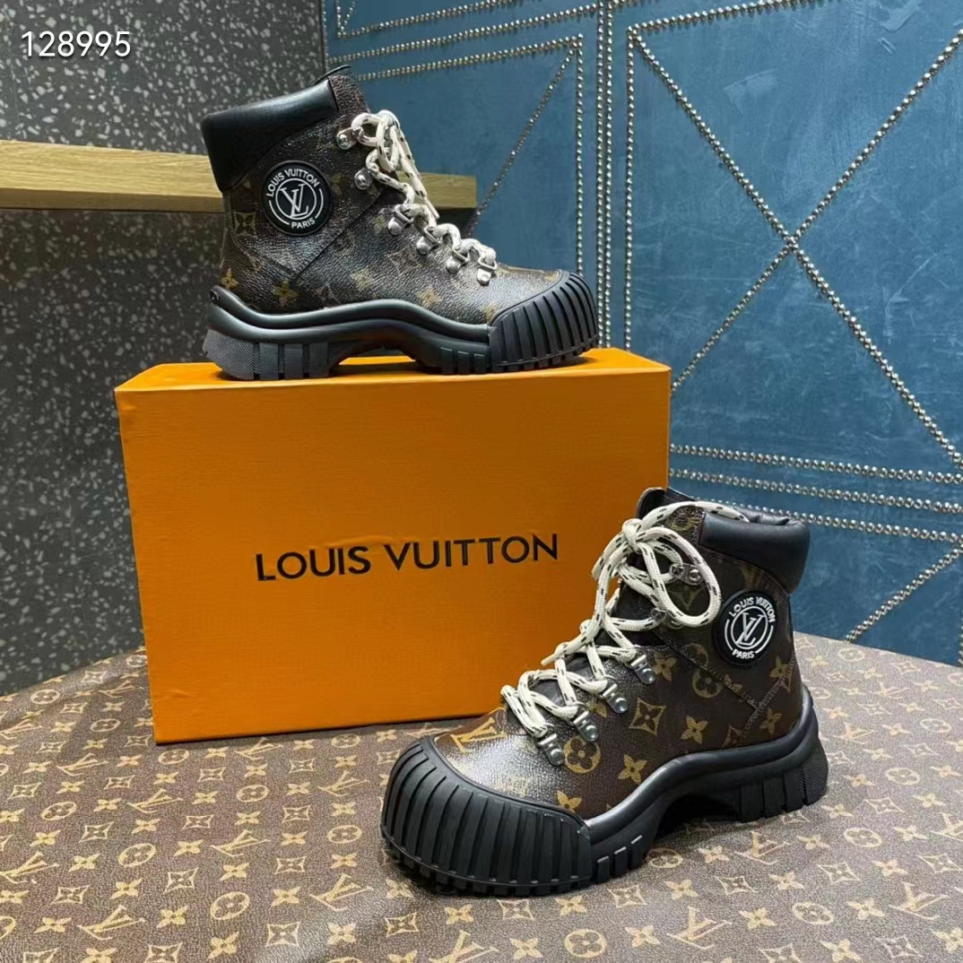 Louis Vuitton Women LV Ruby Flat Ranger Cacao Brown Patent Monogram Canvas Calf