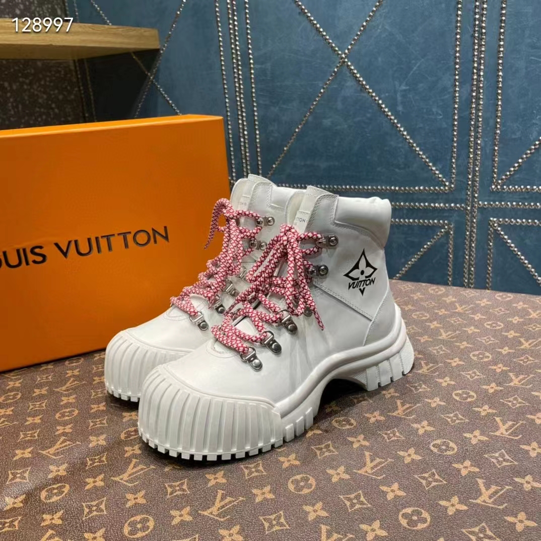 Louis Vuitton Women LV Ruby Flat Ranger White Calf Leather Bicolor Laces Rubber