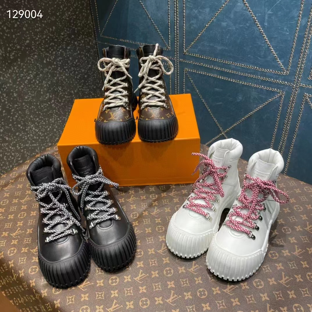Louis Vuitton Women LV Ruby Flat Ranger White Calf Leather Bicolor Laces Rubber