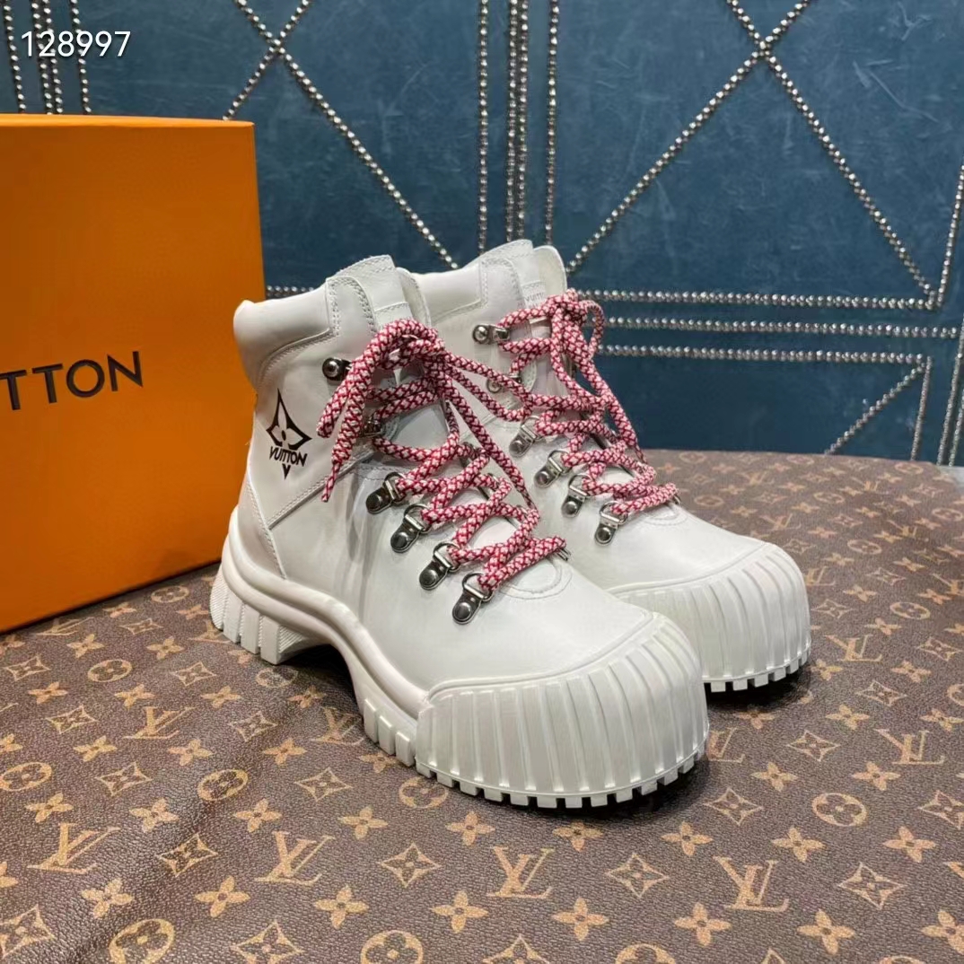 Louis Vuitton Women LV Ruby Flat Ranger White Calf Leather Bicolor Laces Rubber