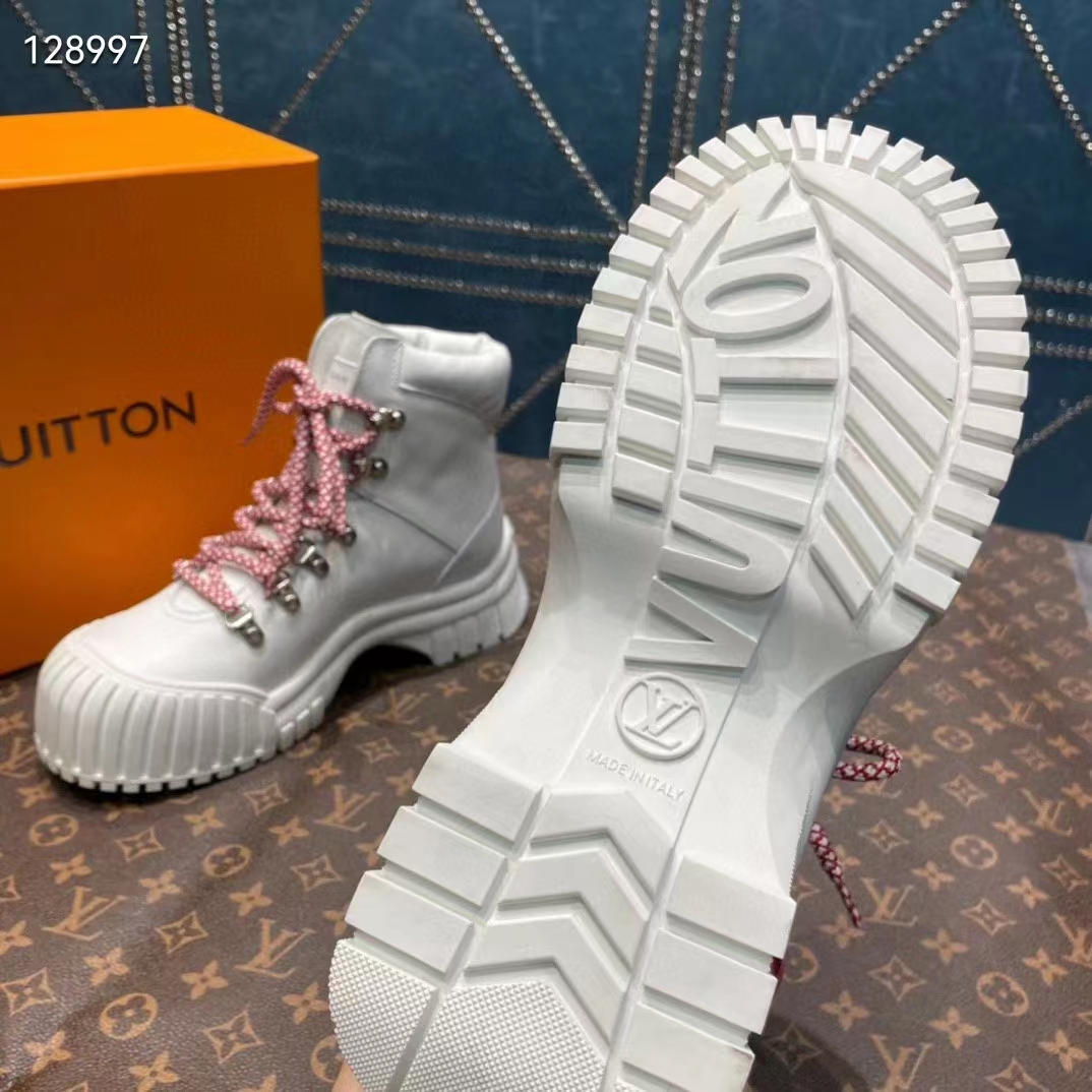 Louis Vuitton Women LV Ruby Flat Ranger White Calf Leather Bicolor Laces Rubber