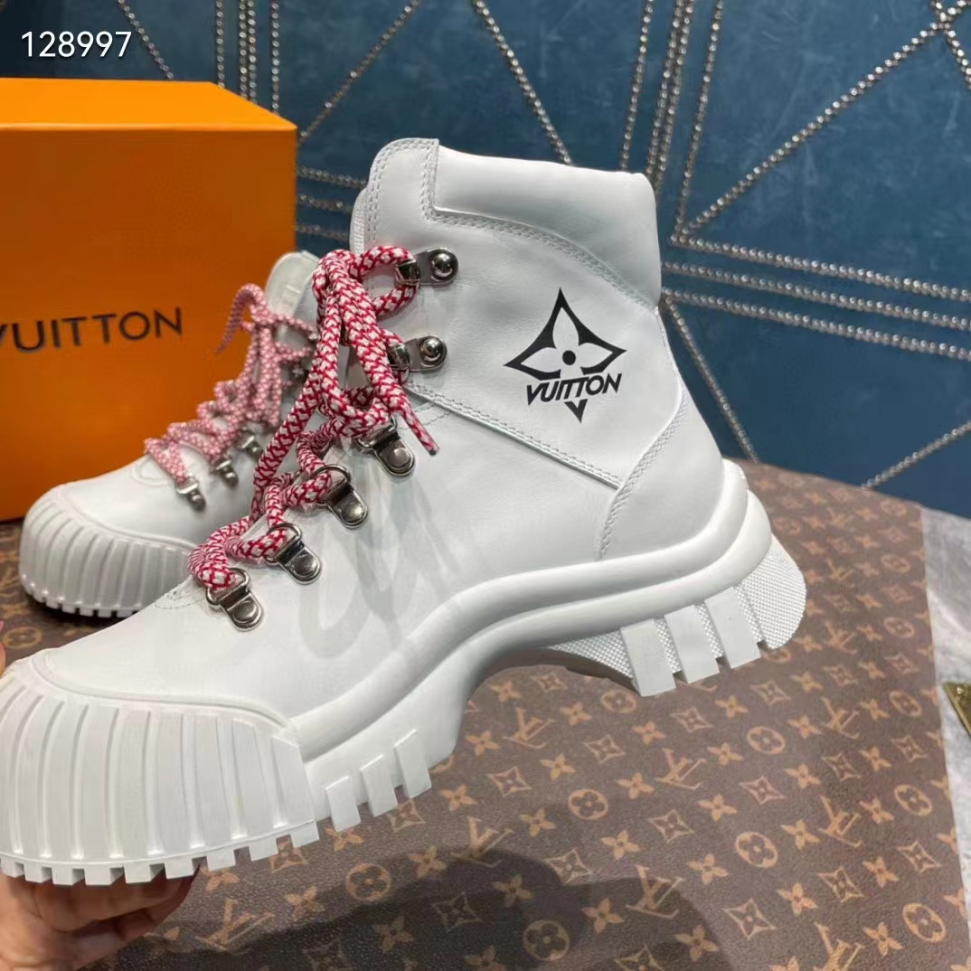 Louis Vuitton Women LV Ruby Flat Ranger White Calf Leather Bicolor Laces Rubber
