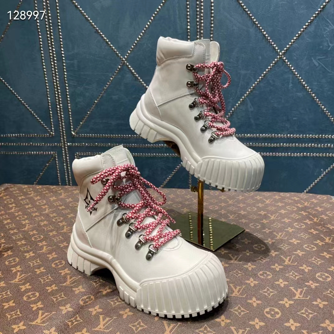 Louis Vuitton Women LV Ruby Flat Ranger White Calf Leather Bicolor Laces Rubber
