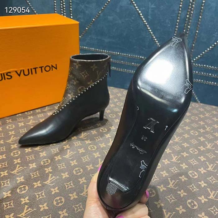Louis Vuitton Women LV Signature Ankle Boot Black Calf Leather Patent Monogram Canvas