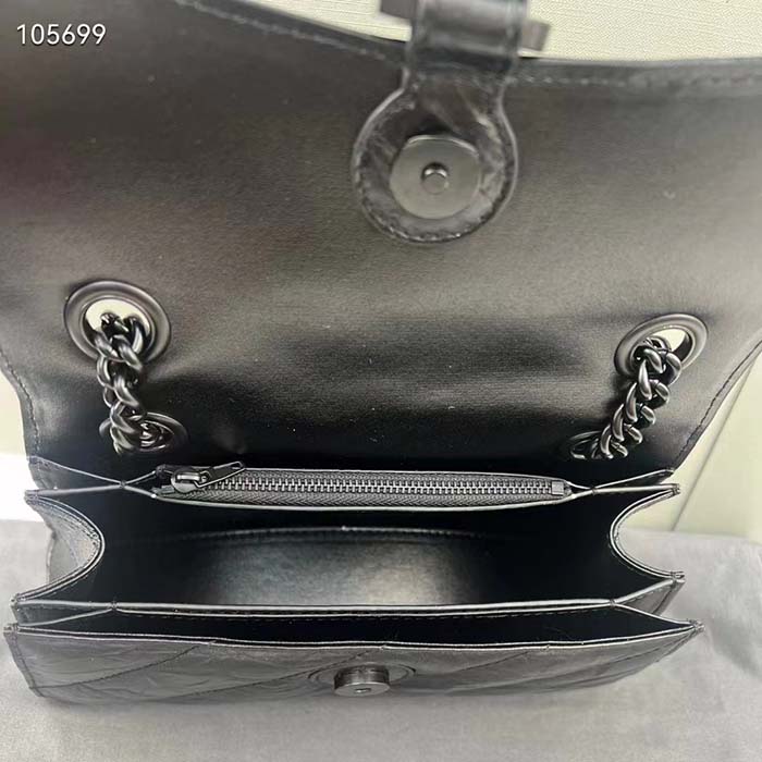 Balenciaga Women Crush Small Chain Bag Quilted Black Crushed Calfskin Black Matte Hardware