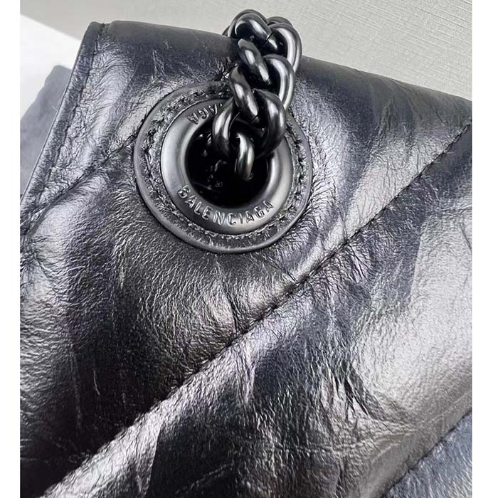 Balenciaga Women Crush Small Chain Bag Quilted Black Crushed Calfskin Black Matte Hardware