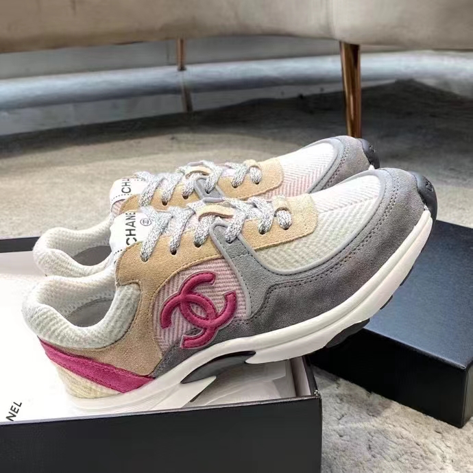 Chanel Women CC Sneakers Fabric & Suede Calfskin Multicolor 1 Cm Heel