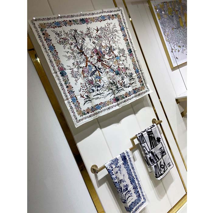 Dior CD Women Jardin D’Hiver 90 Square Scarf White Multicolor Silk Twill