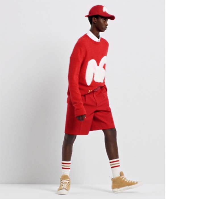 Dior Men CD By Erl Sweater Rabbit Patch Red Cotton-Blend Jersey Round Neck