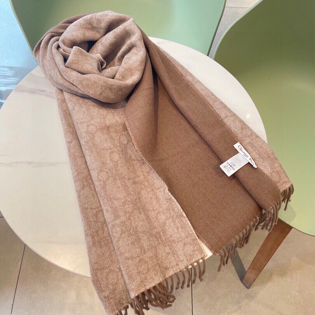 Dior Unisex CD Dior Oblique Double-Sided Blanket Jacquard Side Beige Cashmere Wool
