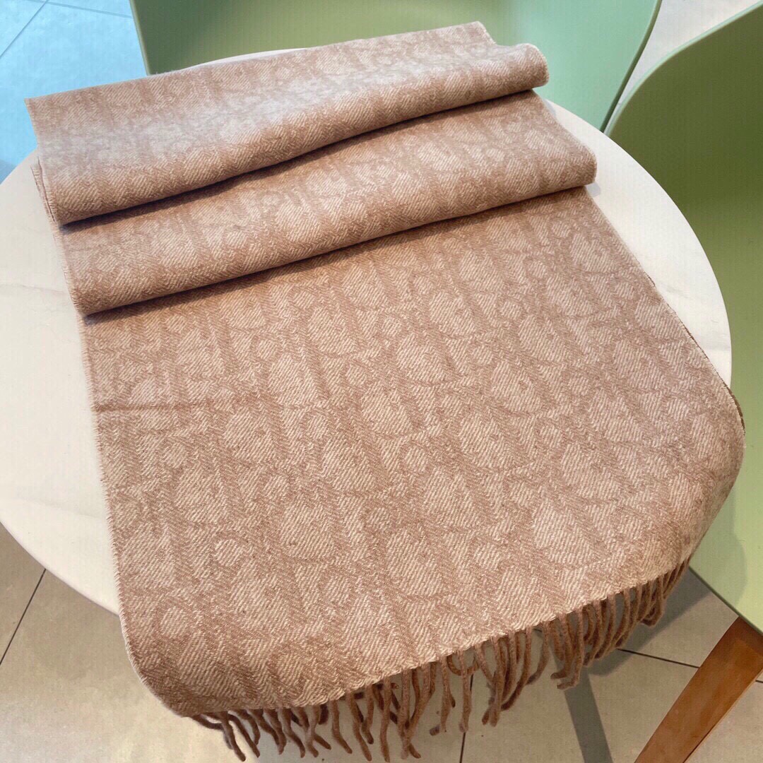 Dior Unisex CD Dior Oblique Double-Sided Blanket Jacquard Side Beige Cashmere Wool