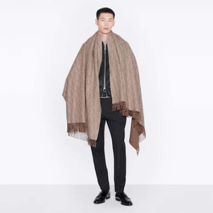 Dior Unisex CD Dior Oblique Double-Sided Blanket Jacquard Side Beige Cashmere Wool