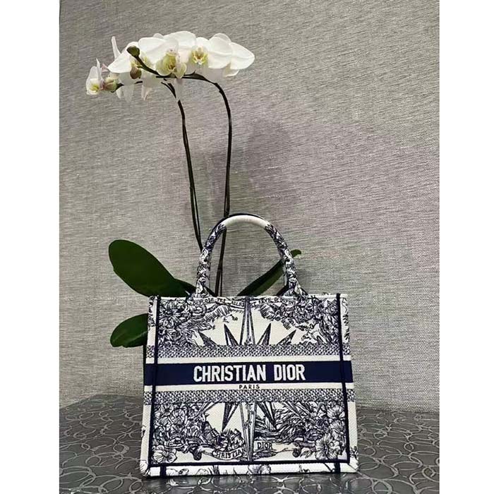 Dior Unisex CD Medium Book Tote White Blue Rêve D’Infini Embroidery