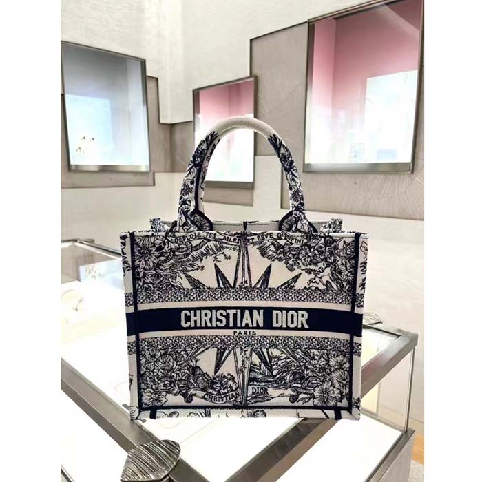 Dior Unisex CD Medium Book Tote White Blue Rêve D’Infini Embroidery