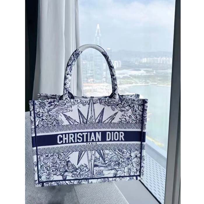 Dior Unisex CD Medium Book Tote White Blue Rêve D’Infini Embroidery