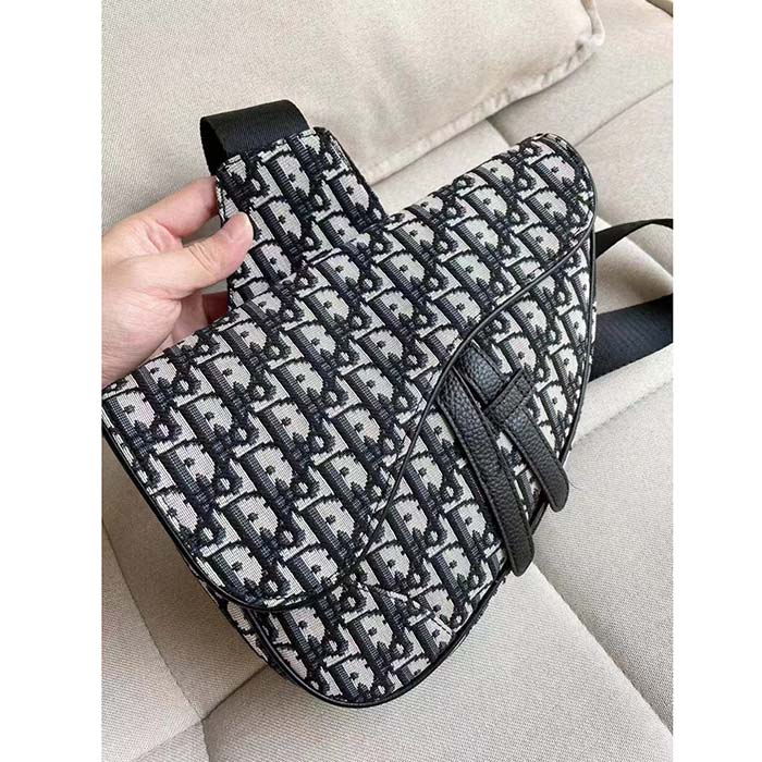 Dior Unisex CD Saddle Bag Beige Black Dior Oblique Jacquard