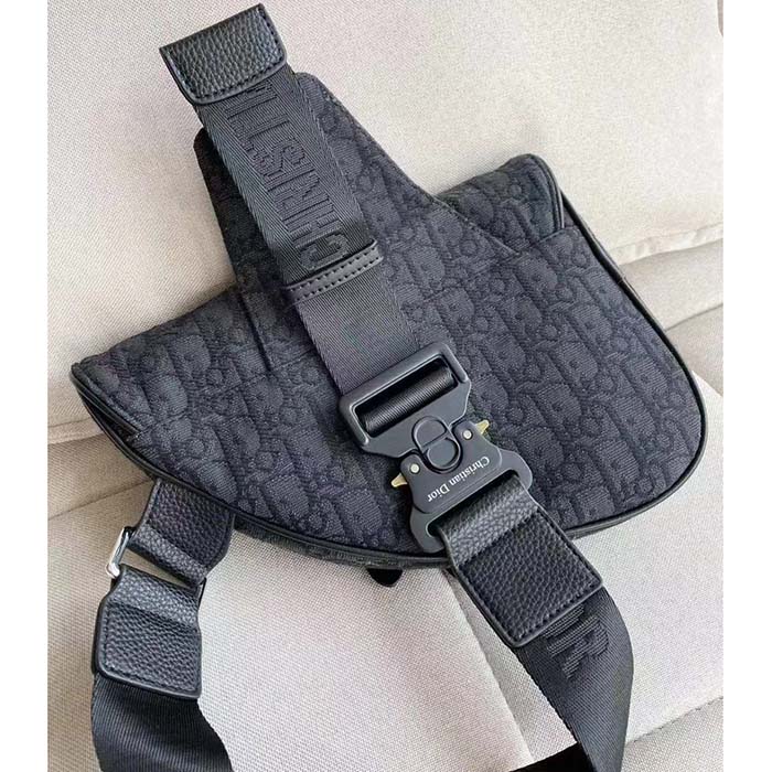 Dior Unisex CD Saddle Bag Black Dior Oblique Jacquard