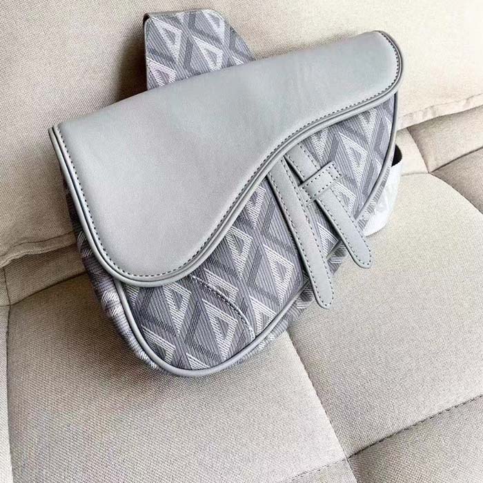 Dior Unisex CD Saddle Bag Dior Gray CD Diamond Canvas Smooth Calfskin