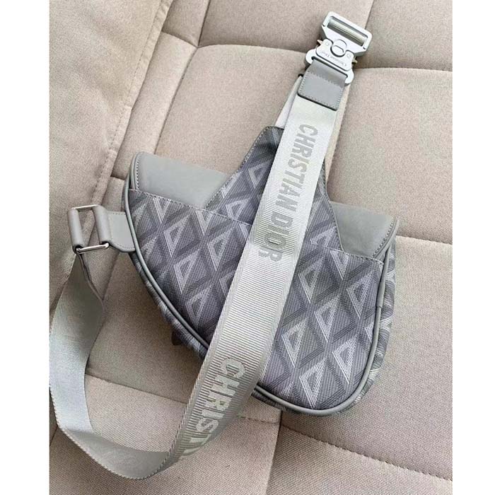 Dior Unisex CD Saddle Bag Dior Gray CD Diamond Canvas Smooth Calfskin