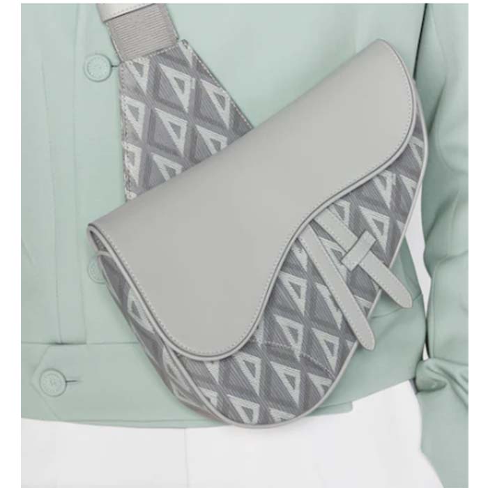 Dior Unisex CD Saddle Bag Dior Gray CD Diamond Canvas Smooth Calfskin