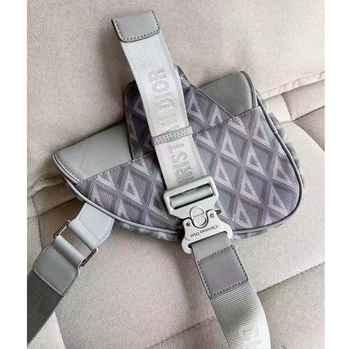Dior Unisex CD Saddle Bag Dior Gray CD Diamond Canvas Smooth Calfskin
