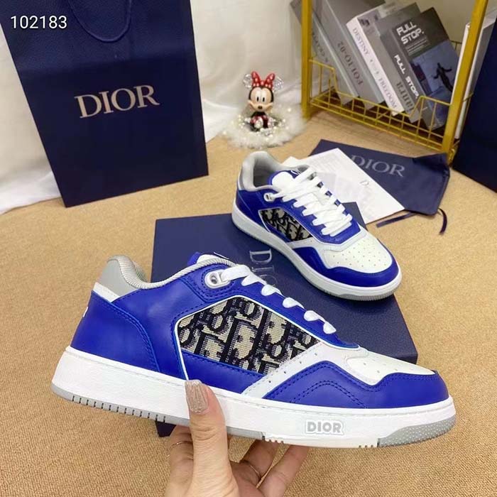 Dior Unisex Shoes CD B27 Low-Top Sneaker Blue Gray White Smooth Calfskin Oblique Jacquard