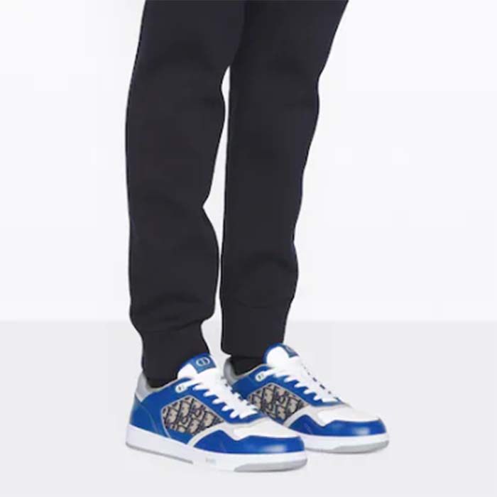 Dior Unisex Shoes CD B27 Low-Top Sneaker Blue Gray White Smooth Calfskin Oblique Jacquard