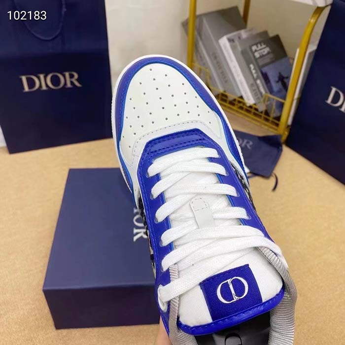 Dior Unisex Shoes CD B27 Low-Top Sneaker Blue Gray White Smooth Calfskin Oblique Jacquard