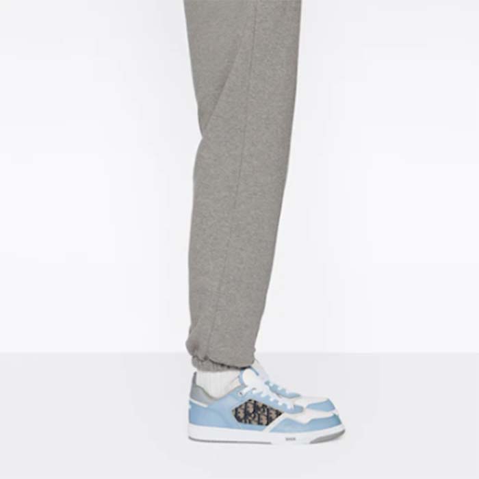 Dior Unisex Shoes CD B27 Low-Top Sneaker Light Blue White Gray Smooth Calfskin Oblique Jacquard