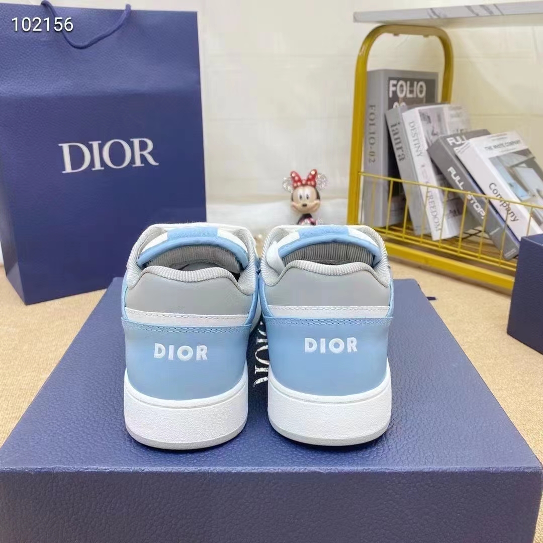 Dior Unisex Shoes CD B27 Low-Top Sneaker Light Blue White Gray Smooth Calfskin Oblique Jacquard