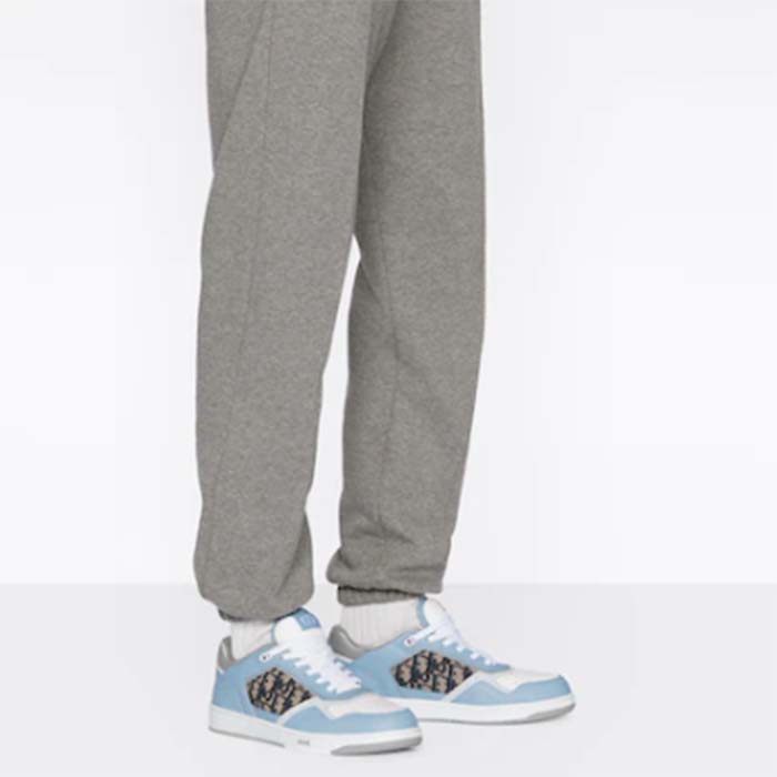 Dior Unisex Shoes CD B27 Low-Top Sneaker Light Blue White Gray Smooth Calfskin Oblique Jacquard
