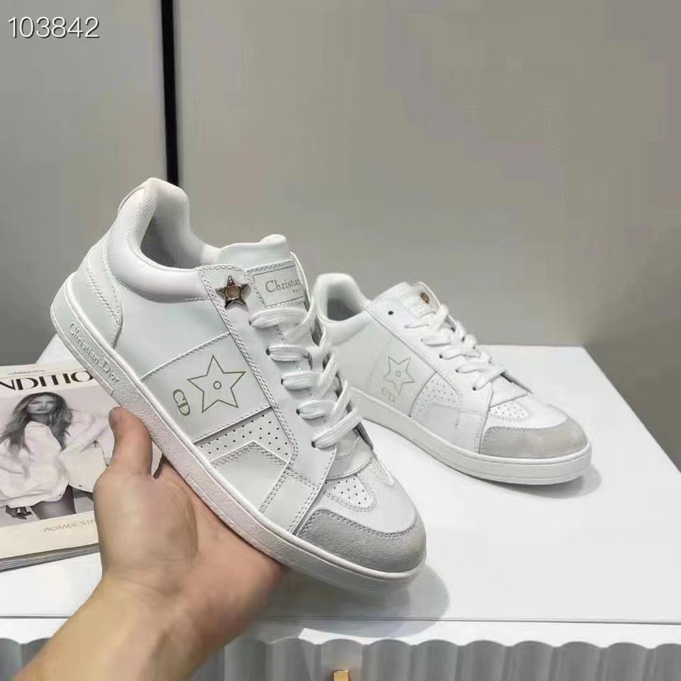 Dior Unisex Shoes CD Dior Star Sneaker White Calfskin Suede