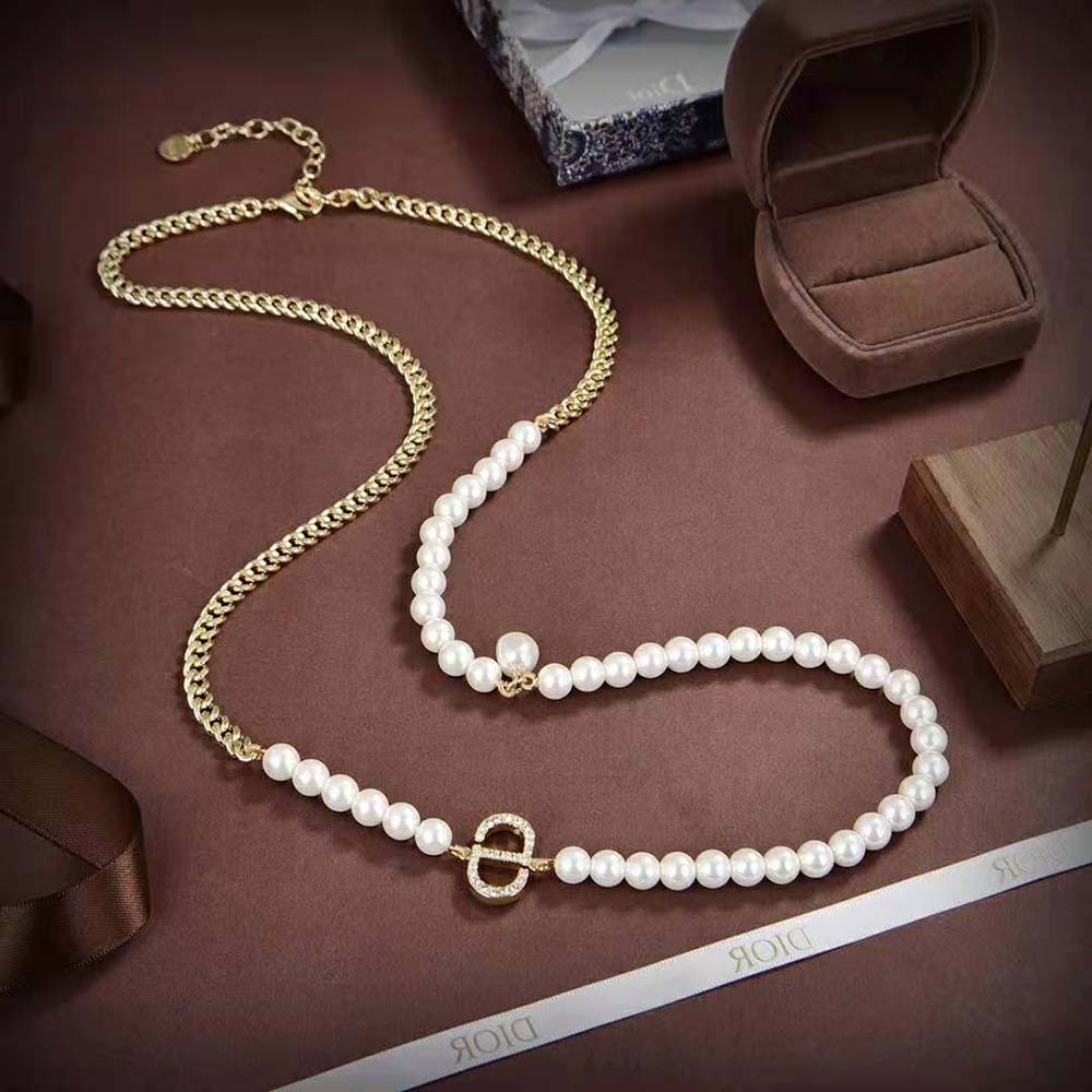 Dior Women 30 Montaigne Long Necklace Gold-Finish Metal and Silver-Tone Crystals