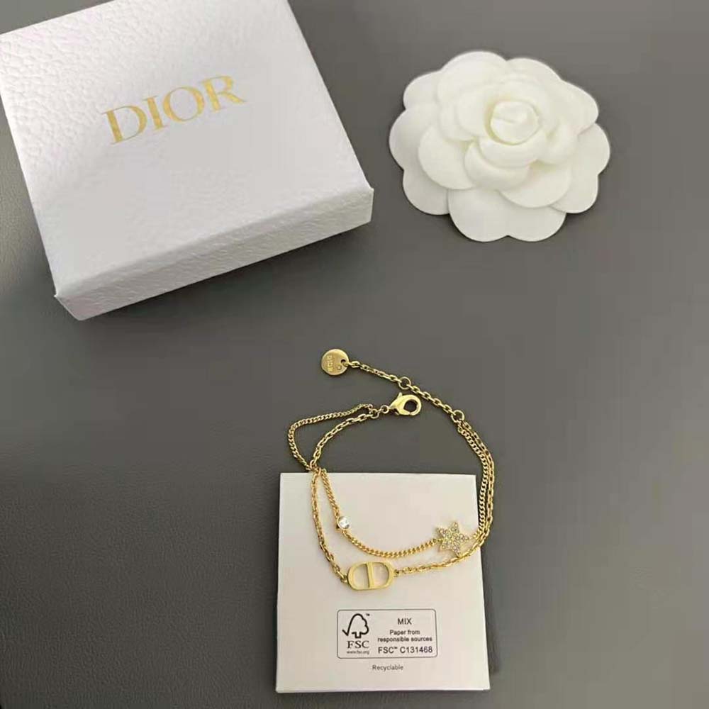 Dior Women 30 Montaigne Long Necklace Gold-Finish Metal and White Crystals