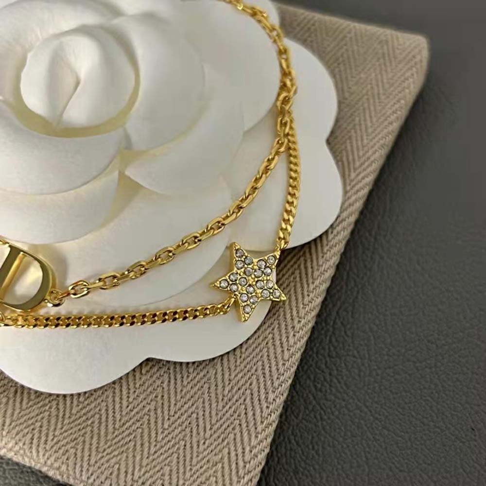 Dior Women 30 Montaigne Long Necklace Gold-Finish Metal and White Crystals