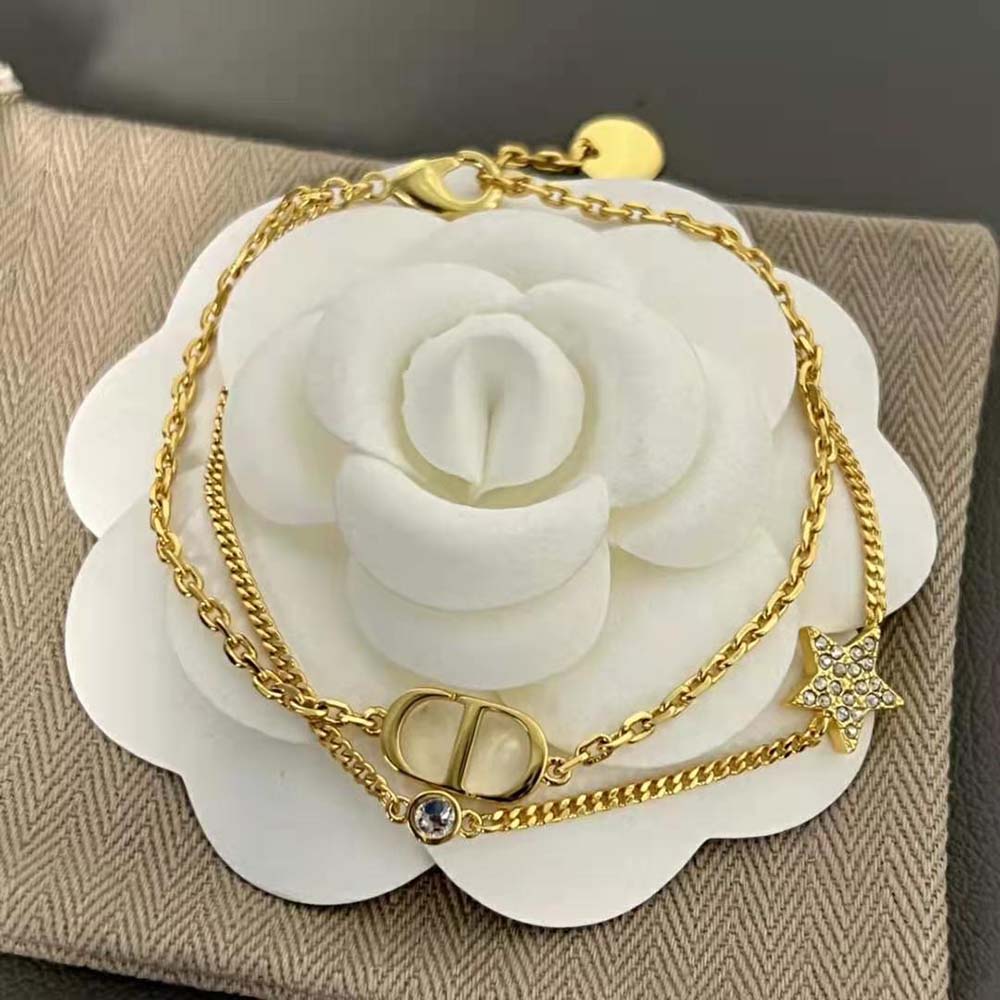 Dior Women 30 Montaigne Long Necklace Gold-Finish Metal and White Crystals