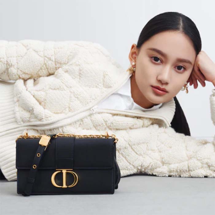Dior Women CD 30 Montaigne East-West Bag Chain Black Calfskin