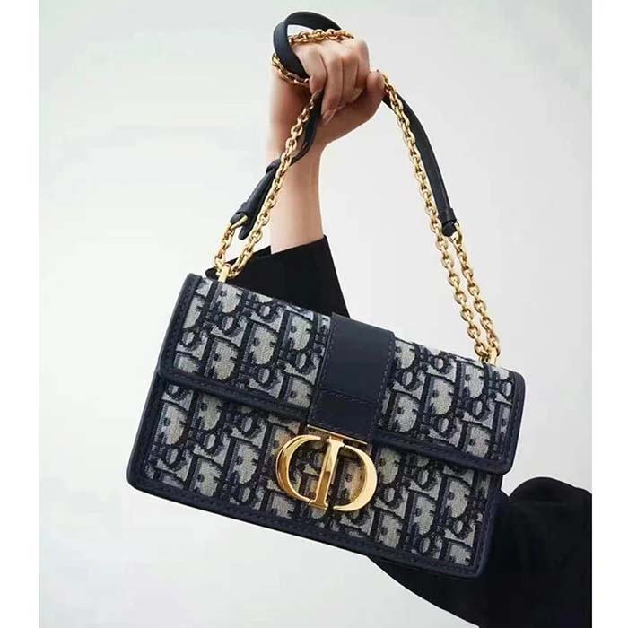 Dior Women CD 30 Montaigne East-West Bag Chain Blue Oblique Jacquard