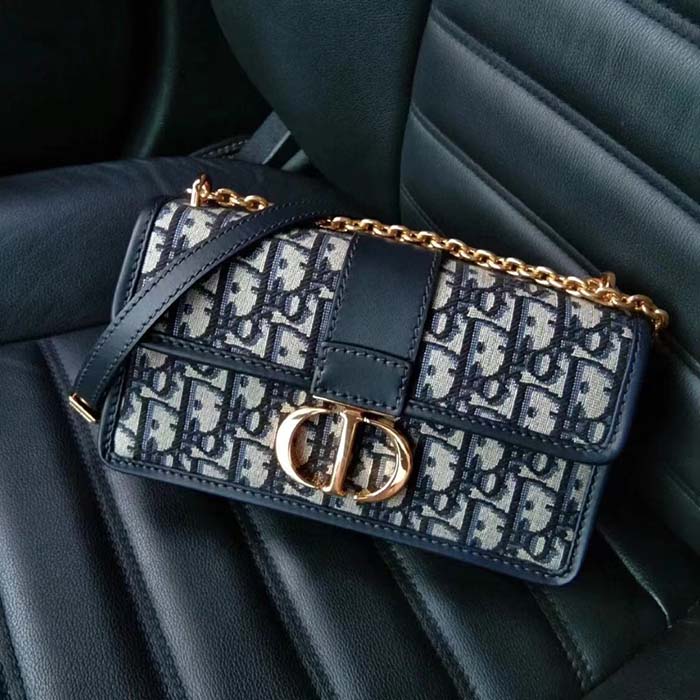 Dior Women CD 30 Montaigne East-West Bag Chain Blue Oblique Jacquard
