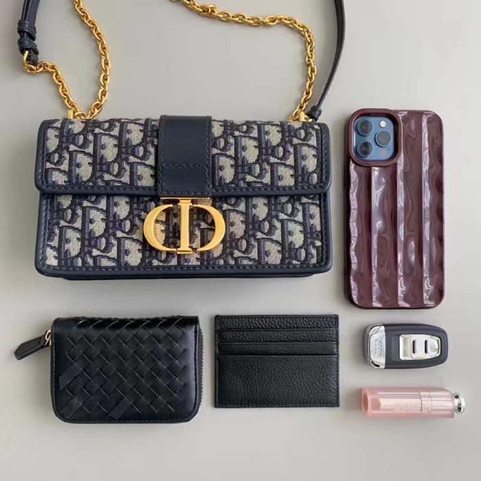 Dior Women CD 30 Montaigne East-West Bag Chain Blue Oblique Jacquard