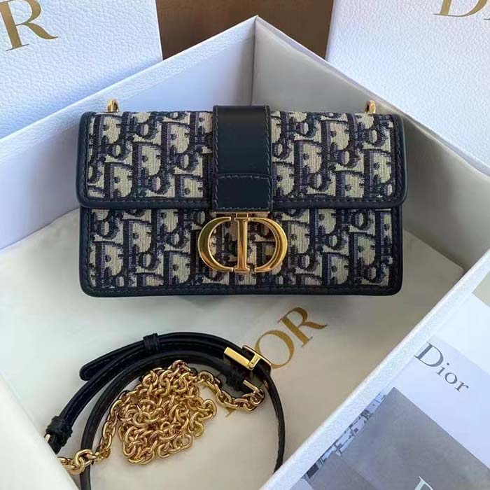 Dior Women CD 30 Montaigne East-West Bag Chain Blue Oblique Jacquard