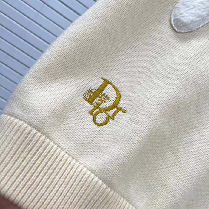 Dior Men CD By Erl Sweater Rabbit Patch Beige Cotton-Blend Jersey Round Neck
