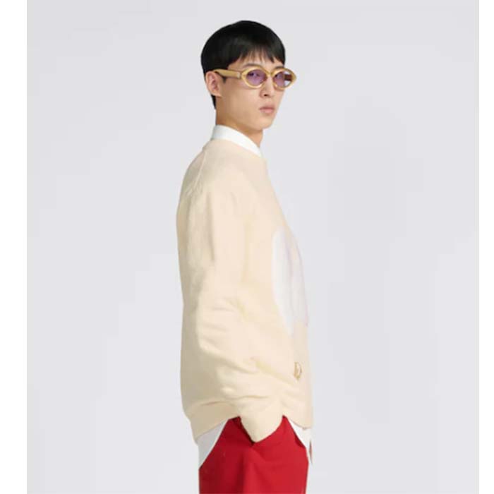 Dior Men CD By Erl Sweater Rabbit Patch Beige Cotton-Blend Jersey Round Neck
